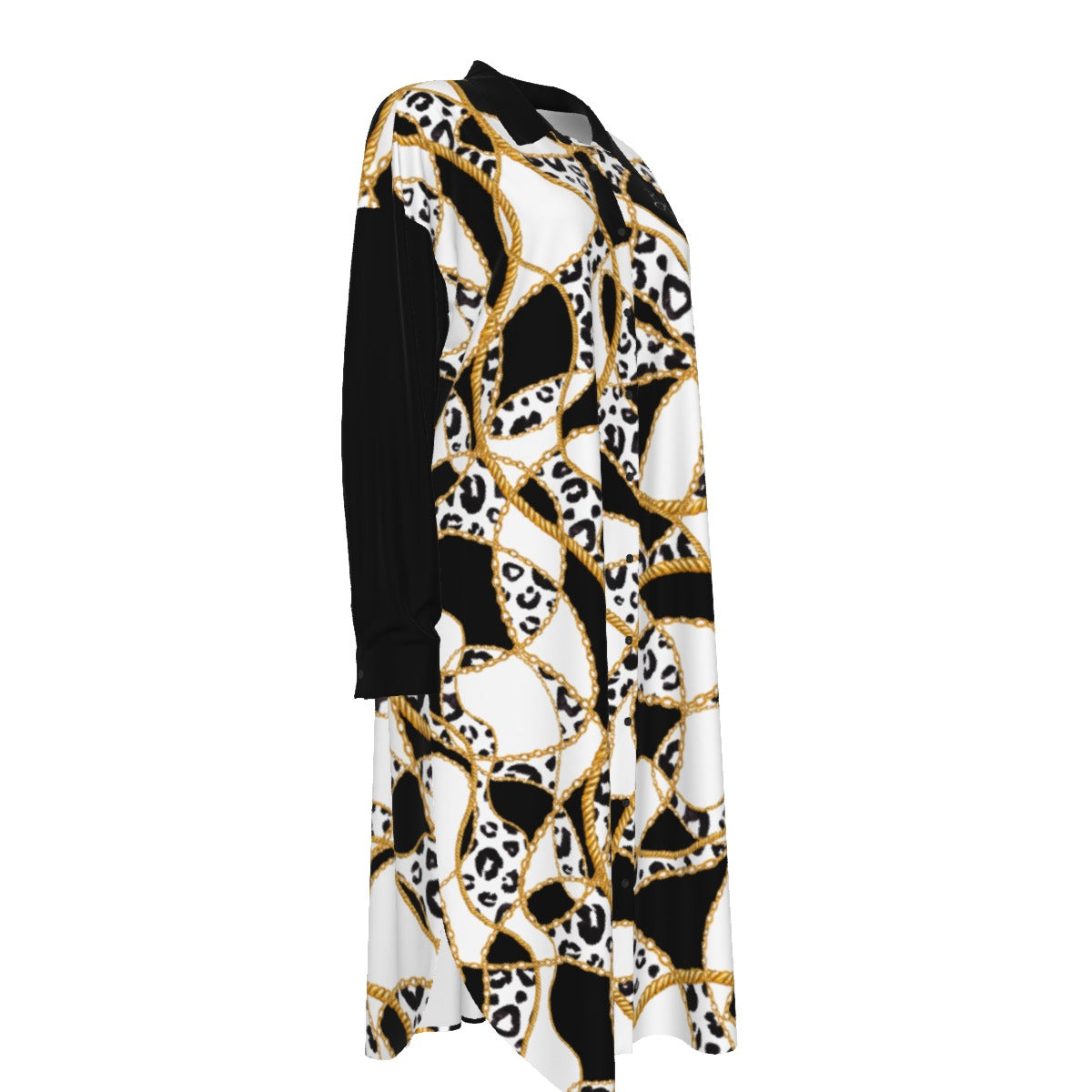 BELIEVER Romans 10:9 Leopard Black Gold White Pattern Long Shirt Dress