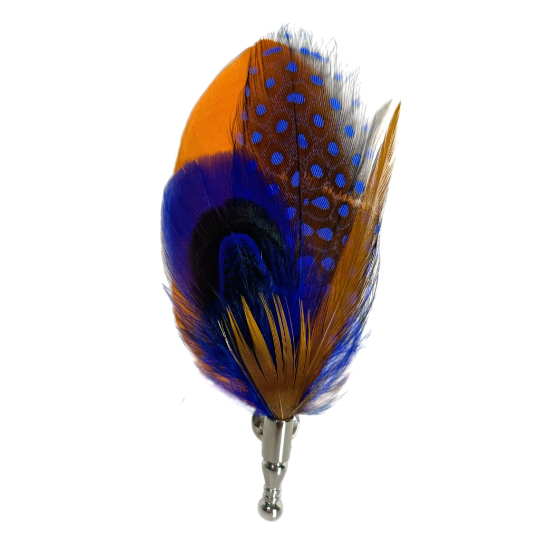Blue and Orange Pheasant Feather Lapel Pin