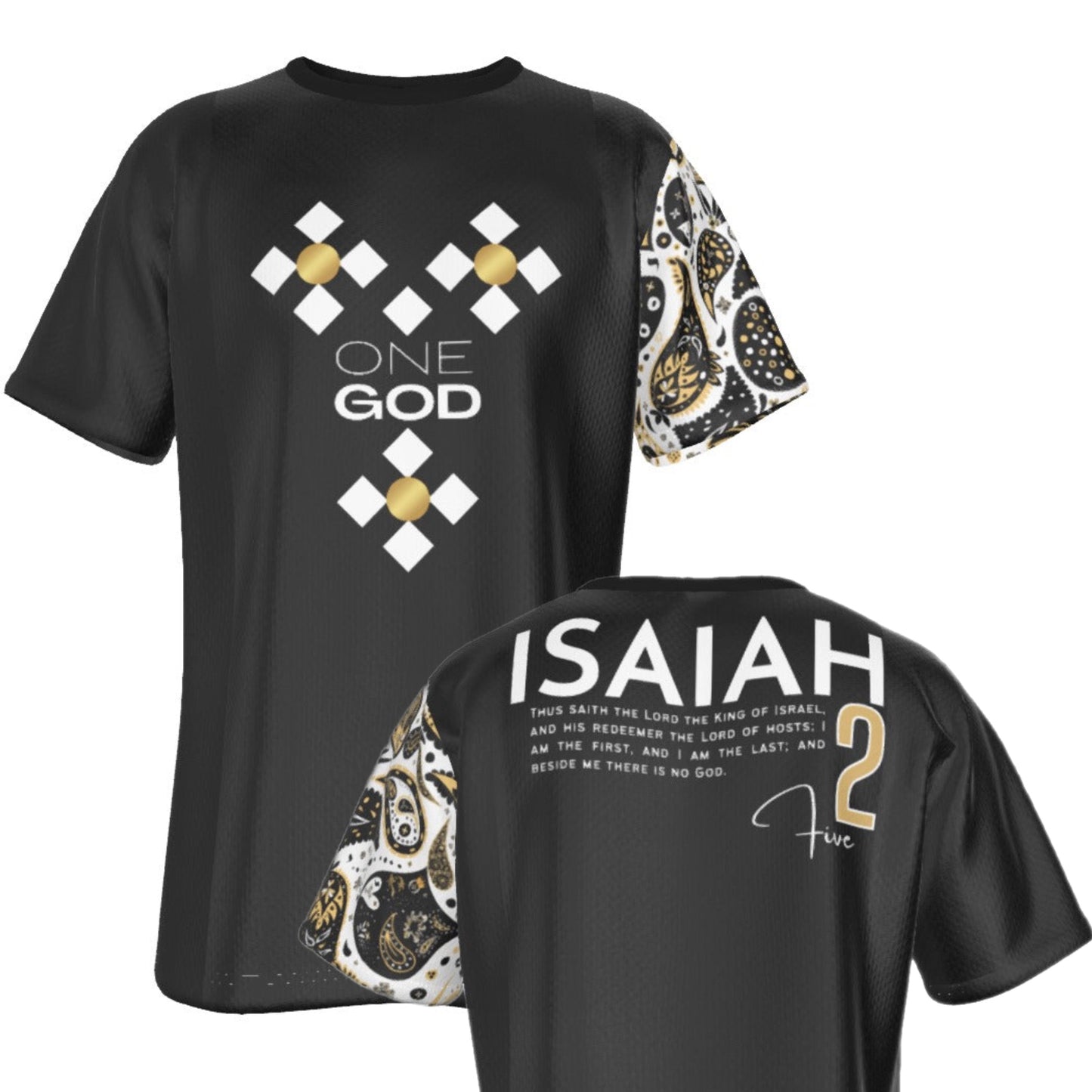 ONE GOD Isaiah 2:5 Scripture Paisley Sleeve Black T Shirt