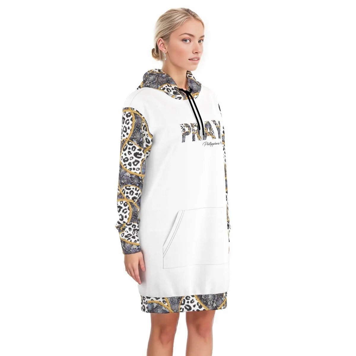 PRAY Philippians 4:6 Leopard Print Cotton Pullover Hoodie Dress