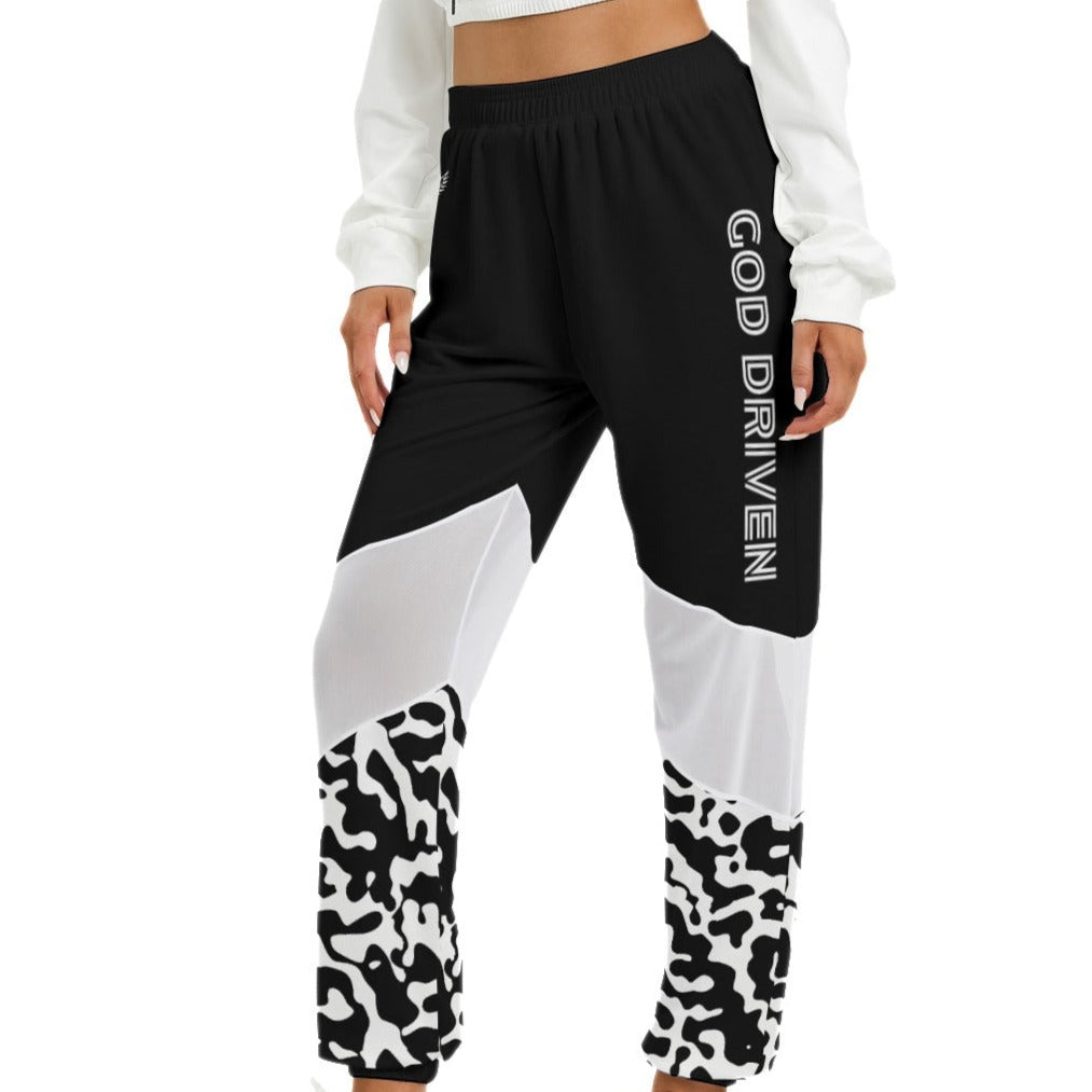 GOD DRIVEN Black and White Camouflage Print Mesh Pants