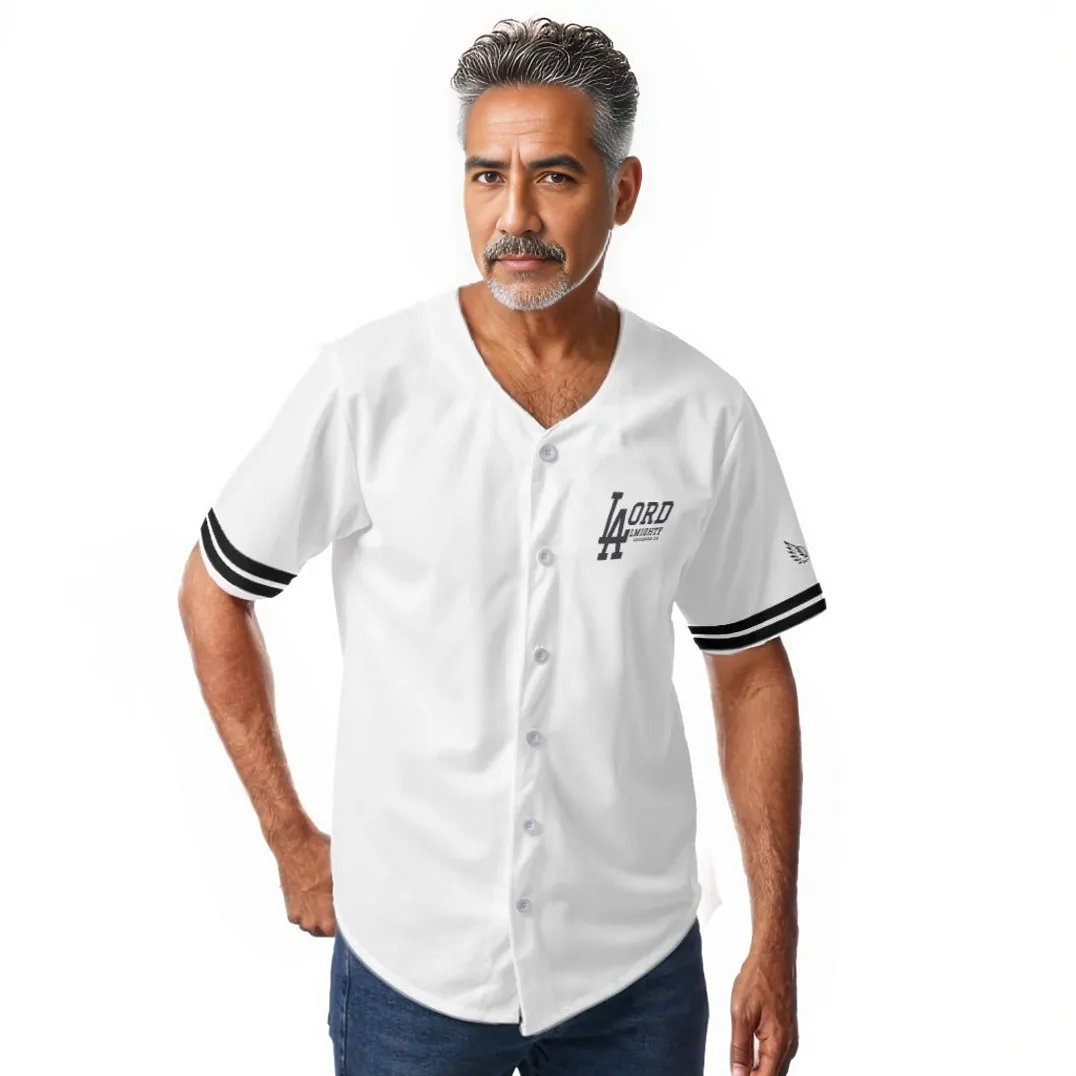 LA LORD ALMIGHTY Revelation 1:8 1 GOD White and Black Baseball Jersey