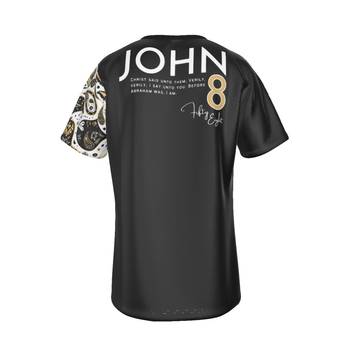 AHAYAH - I AM - John 8:58 Scripture Paisley Sleeve Black Jersey T Shirt