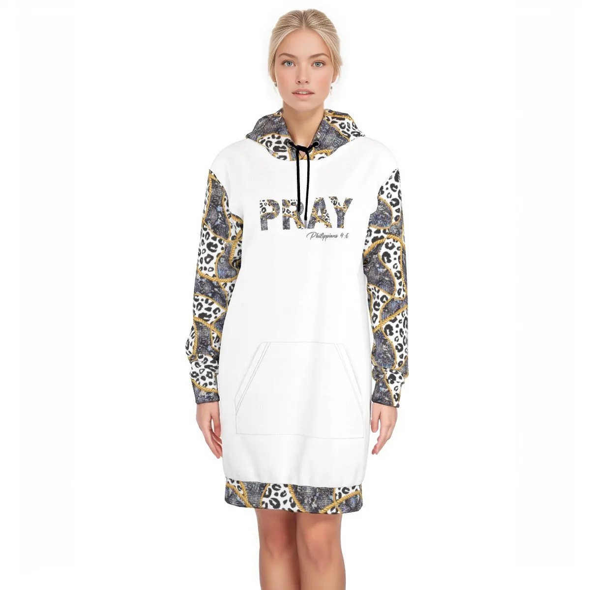 PRAY Philippians 4:6 Leopard Print Cotton Pullover Hoodie Dress