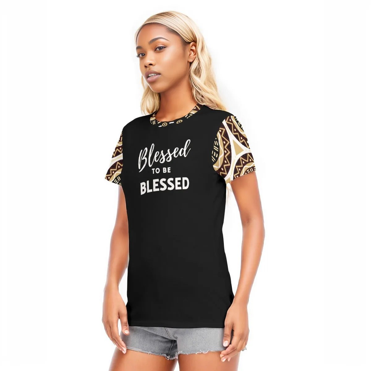 BLESSED TO BE BLESSED Sleeve Round Neck Cotton T Shirt