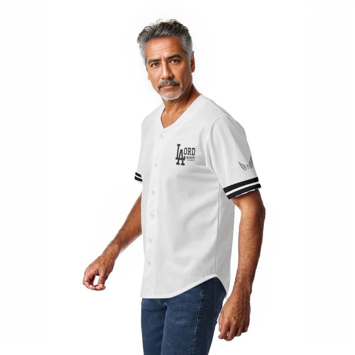 LA LORD ALMIGHTY Revelation 1:8 1 GOD White and Black Baseball Jersey
