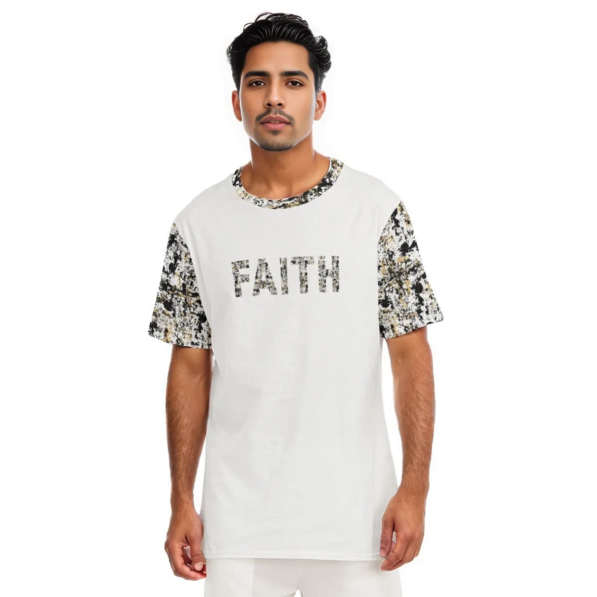 FAITH Ink Splatter Print Sleeve Cotton T Shirt