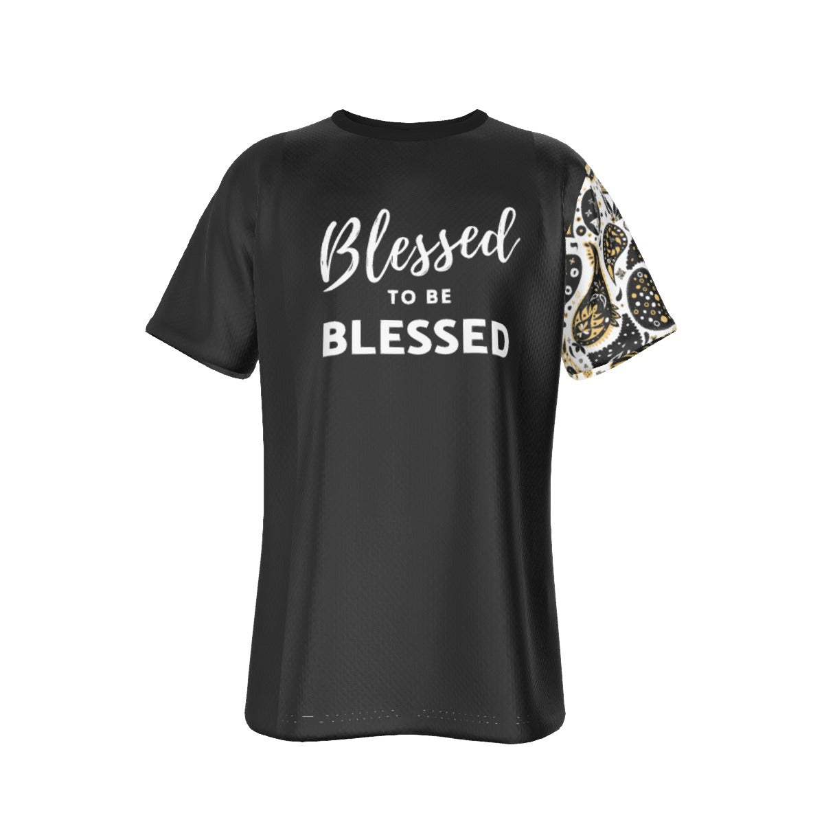 BLESSED TO BE BLESSED Ephesians 1:3 Scripture Paisley Sleeve Black T Shirt