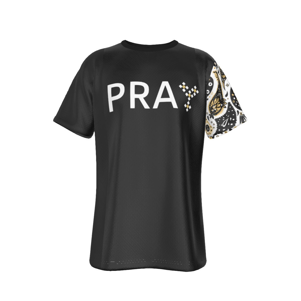 PRAY Matthew 21:22 Scripture Paisley Sleeve Black T Shirt