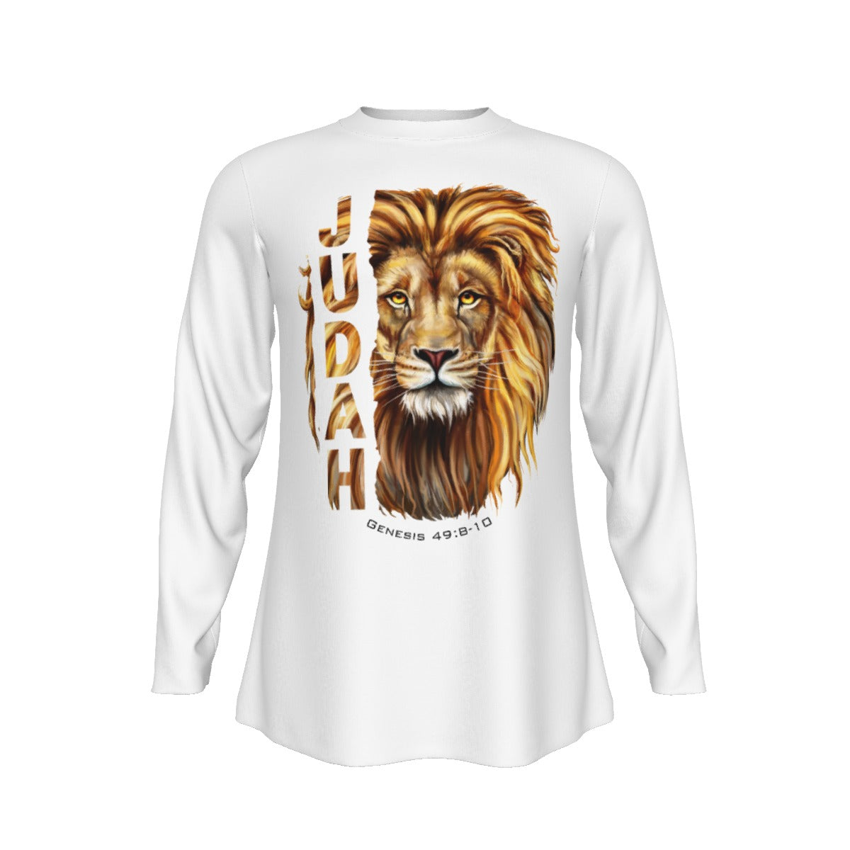 JUDAH LION Genesis 49:8-10 Scripture Long Sleeve White Cotton T Shirt