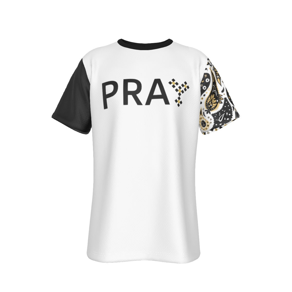 PRAY Matthew 21:22 Scripture Paisley Sleeve Black T Shirt