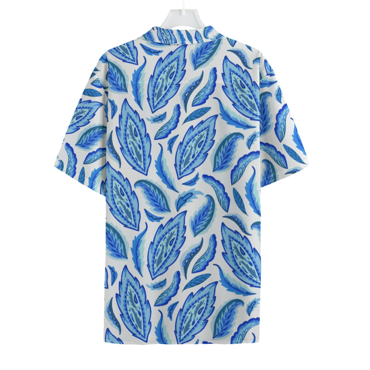 VIRTUOUS Blue Feather Print Hawaiian Shirt