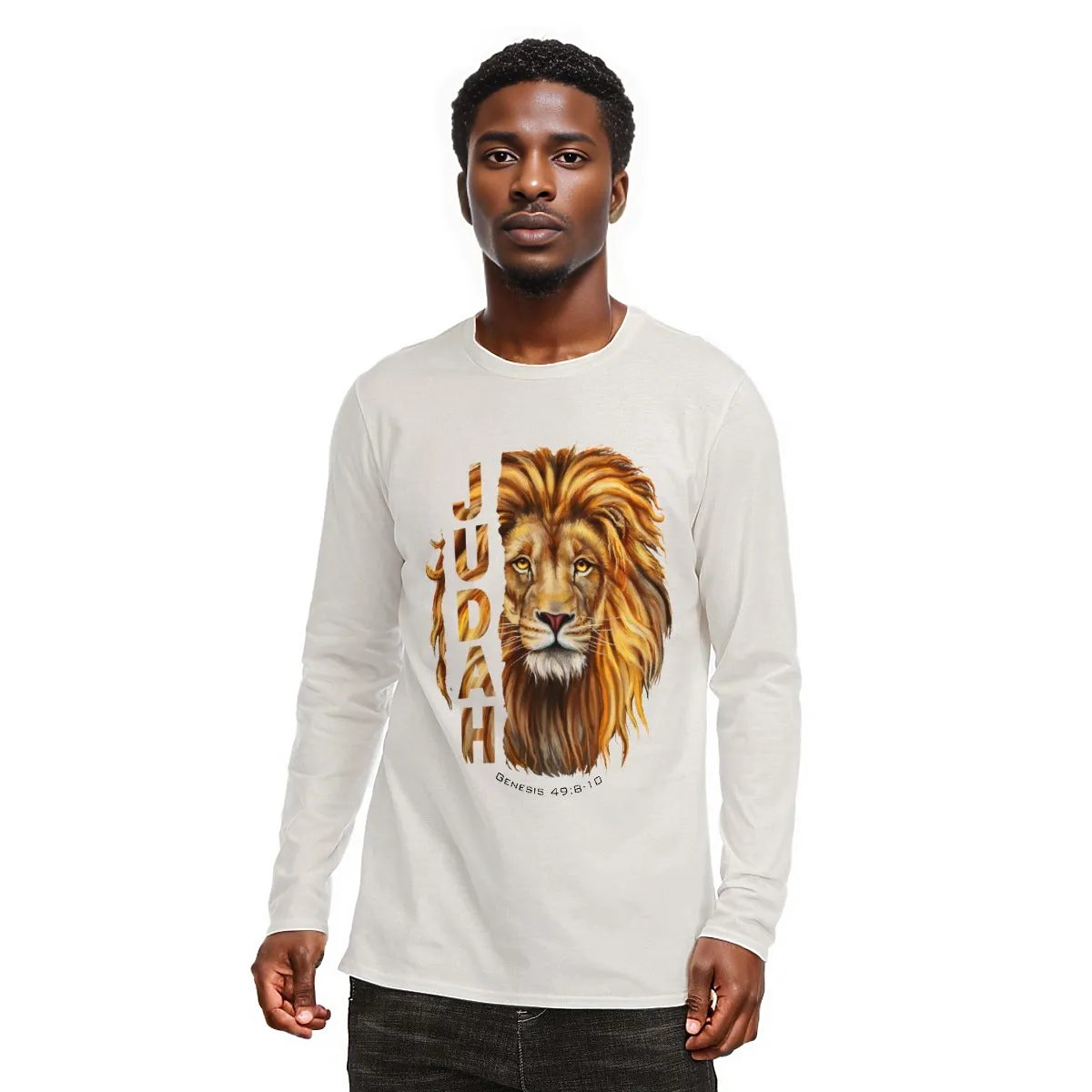 JUDAH LION Genesis 49:8-10 Scripture Long Sleeve White Cotton T Shirt