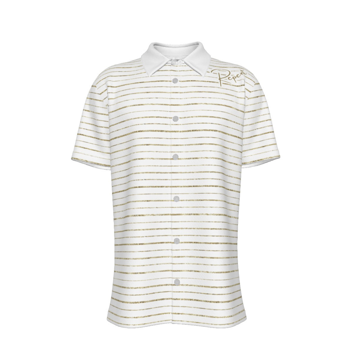 REPENT White and Gold Striped Pattern Shirt