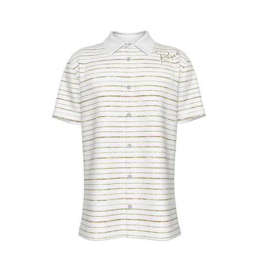 REPENT White and Gold Striped Pattern Shirt