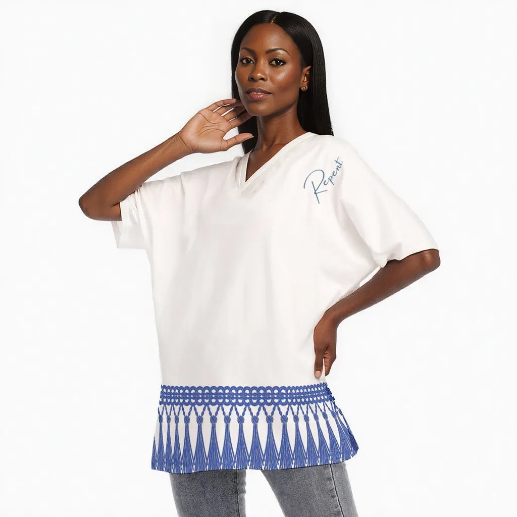 Repent with Fringe Print All-Over Print Women's Bat Sleeves Blouse | 190GSM Cotton