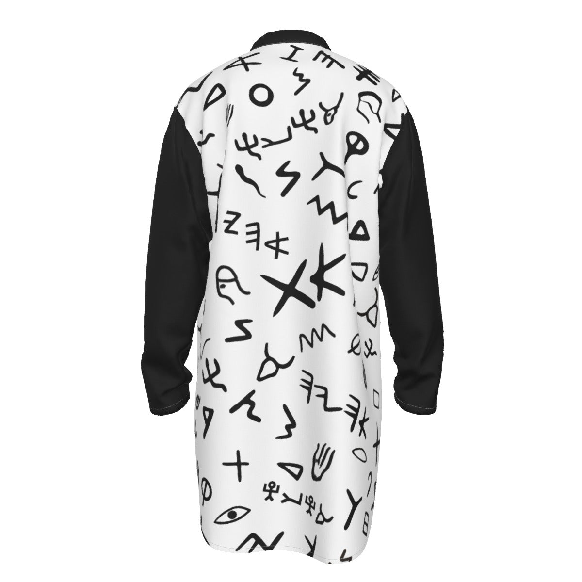 Men's AHAYAH Ancient Paleo Phoenician Pictograph Alphabet Pattern Stand-up Collar Long Shirt