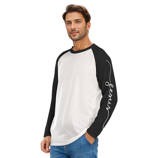 JESUS Long Sleeve Black and White Baseball T Shirt