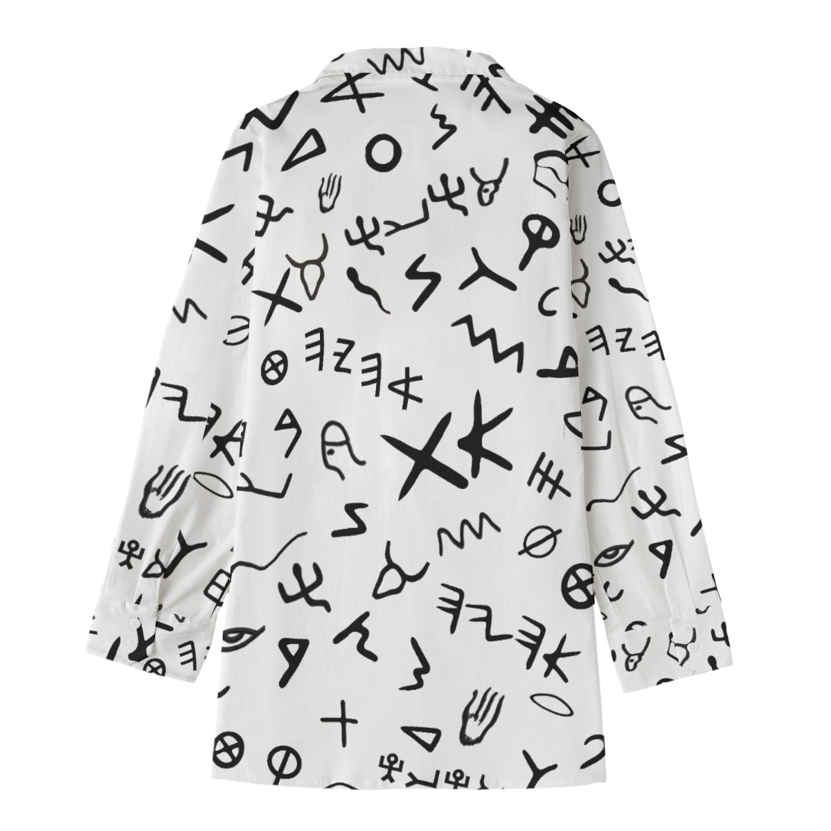 AHAYAH Ancient Paleo Phoenician Pictograph Alphabet Pattern Long Button Down Shirt