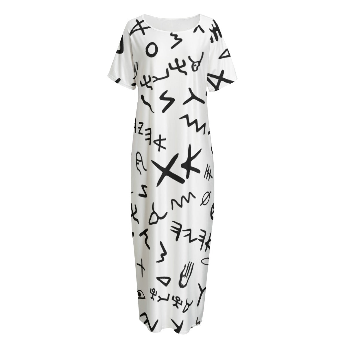 AHAYAH Paleo Phoenician Pictograph Hebrew Alphabet Pattern Long Dress With Pockets