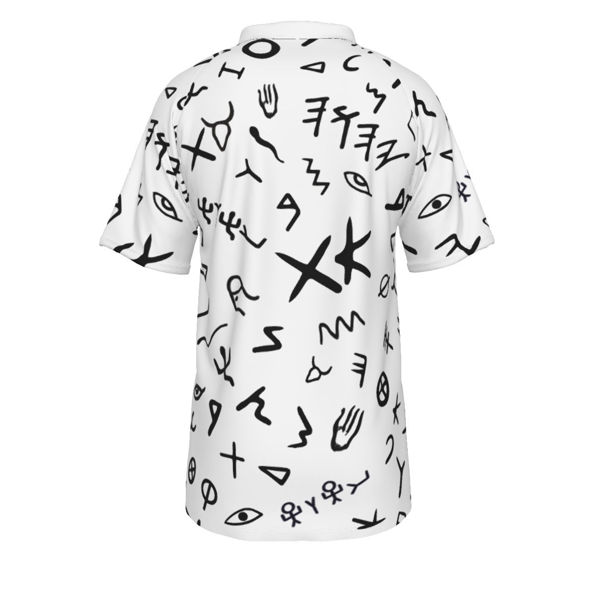 YAHUAH Ancient Paleo Phoenician Pictograph Alphabet Pattern Short Sleeve Polo Shirt With Button Closure