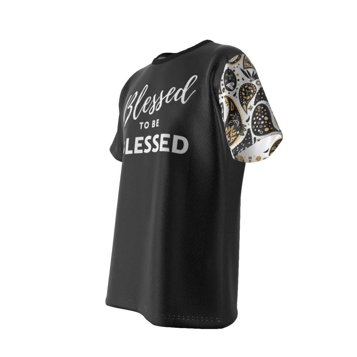 BLESSED TO BE BLESSED Ephesians 1:3 Scripture Paisley Sleeve Black T Shirt