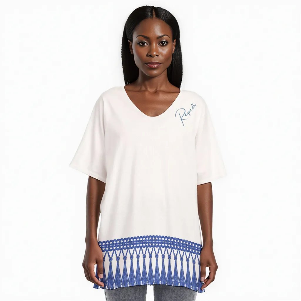 Repent with Fringe Print All-Over Print Women's Bat Sleeves Blouse | 190GSM Cotton