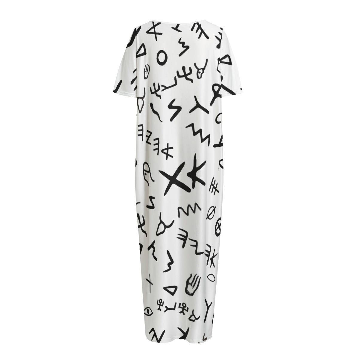 AHAYAH Paleo Phoenician Pictograph Hebrew Alphabet Pattern Long Dress With Pockets