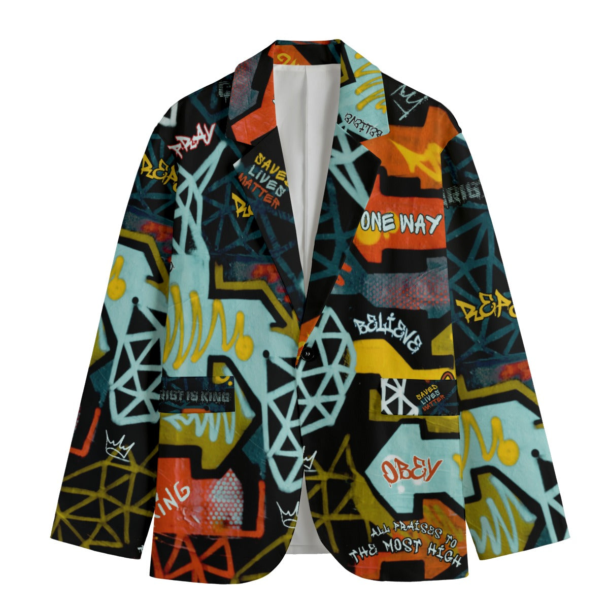 Men's GRAFFITI GOD Casual Flat Lapel Collar Blazer