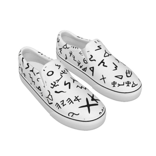 Women's AHAYAH Ancient Paleo Phoenician Pictograph Alphabet Pattern Slip On Sneakers