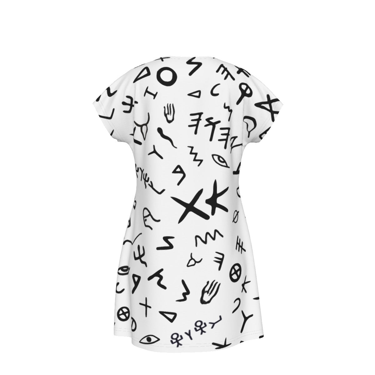 YAHUAH Ancient Paleo Phoenician Pictograph Alphabet Pattern Short Sleeve Dress