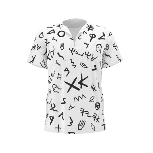 Men's AHAYAH Ancient Paleo Phoenician Pictograph Alphabet Pattern Dashiki Shirt