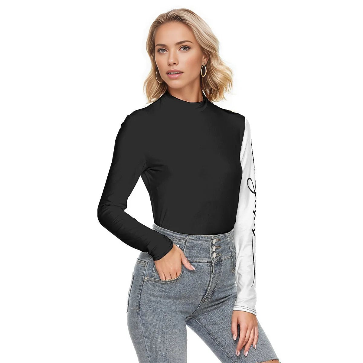 JESUS Sleeve Black and White Turtleneck Top