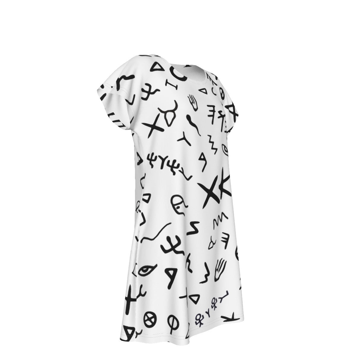 YAHUAH Ancient Paleo Phoenician Pictograph Alphabet Pattern Short Sleeve Dress