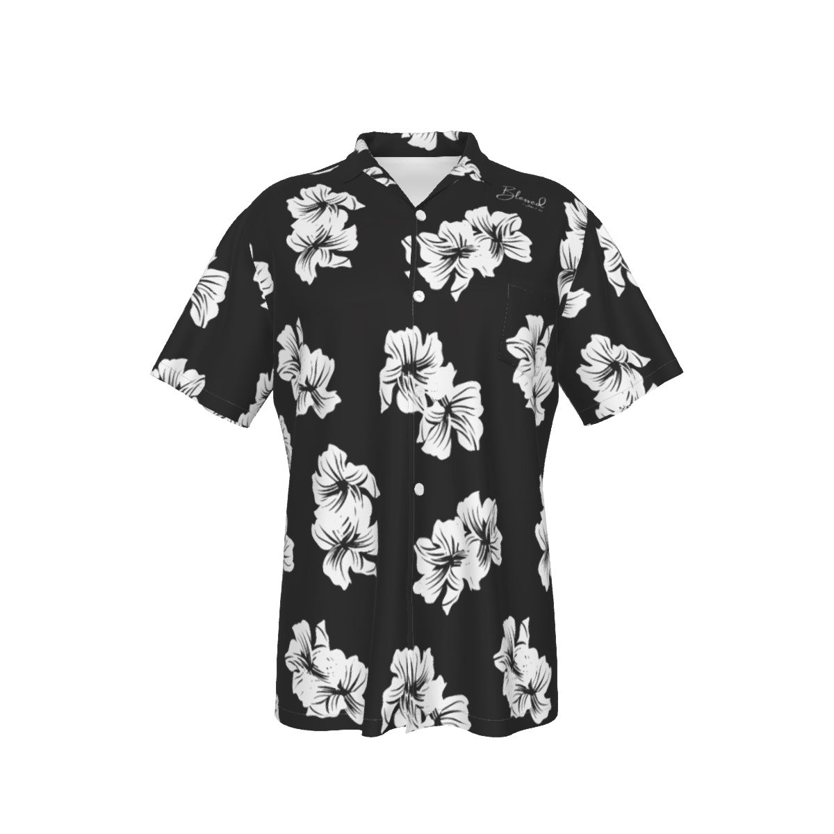 BLESSED 1 John 2:27 Black and White Floral Print Hawaiin Button Shirt With Pocket