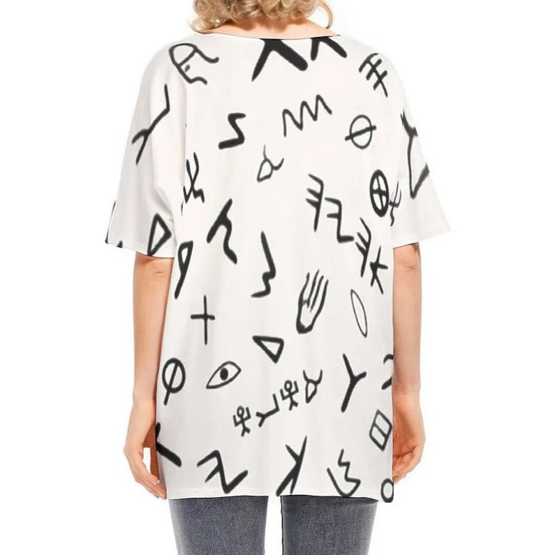 AHAYAH Ancient Paleo Phoenician Pictograph Alphabet Pattern Bat Sleeve Shirt