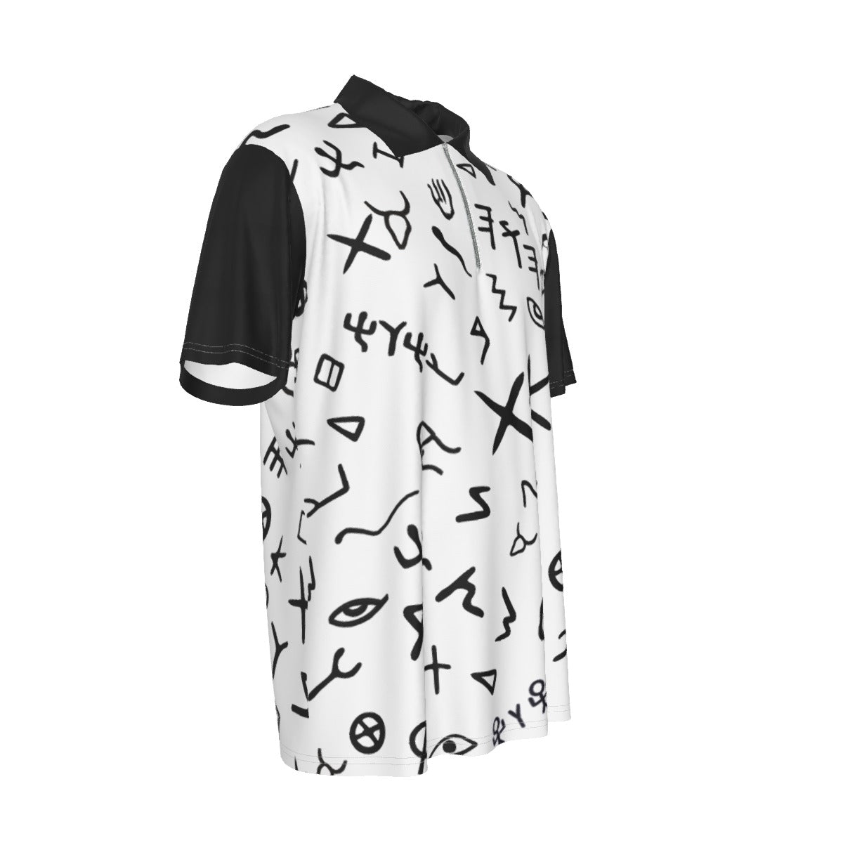 Men's YAHUAH Ancient Paleo Phoenician Pictograph Alphabet Pattern Short Sleeve Zip Collar Polo Shirt