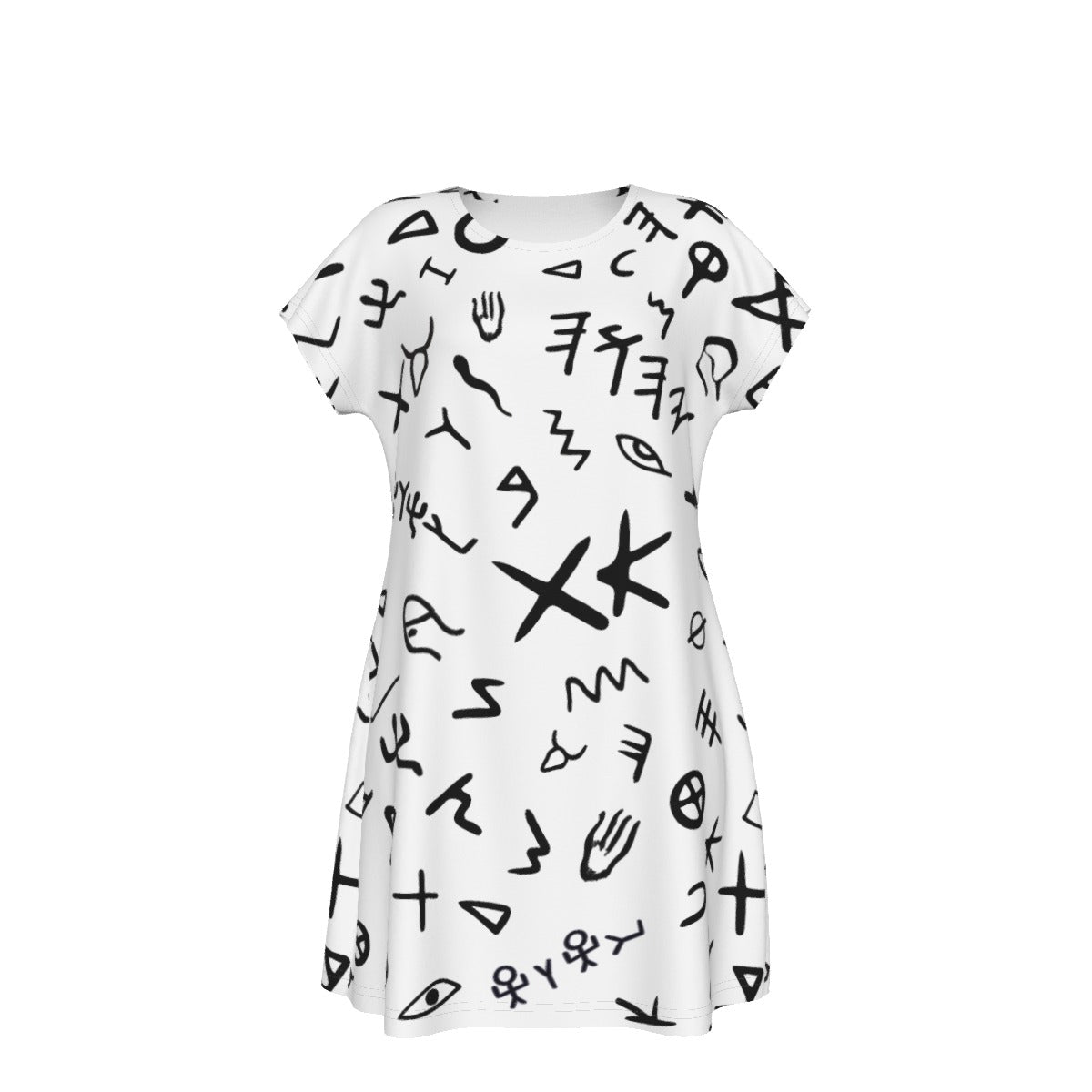 YAHUAH Ancient Paleo Phoenician Pictograph Alphabet Pattern Short Sleeve Dress