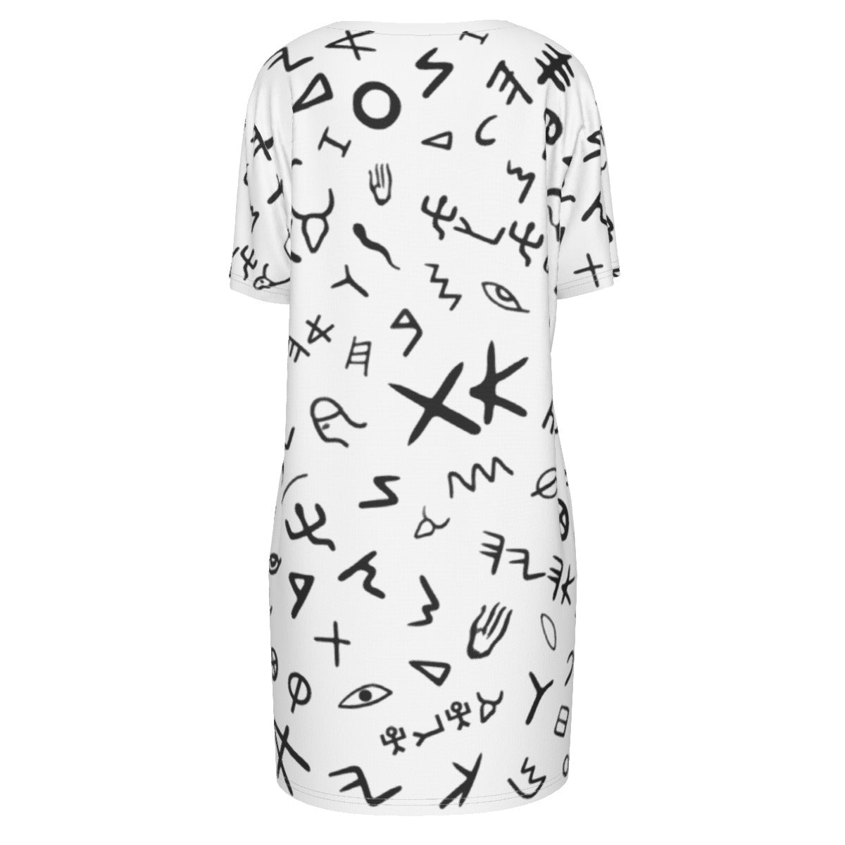 AHAYAH Ancient Paleo Phoenician Pictograph Alphabet Cotton Short Sleeve Dress