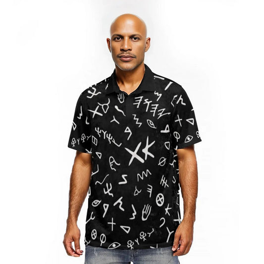 Men's YAHUAH Ancient Paleo Phoenician Pictograph Alphabet Pattern Velvet Polo Shirt