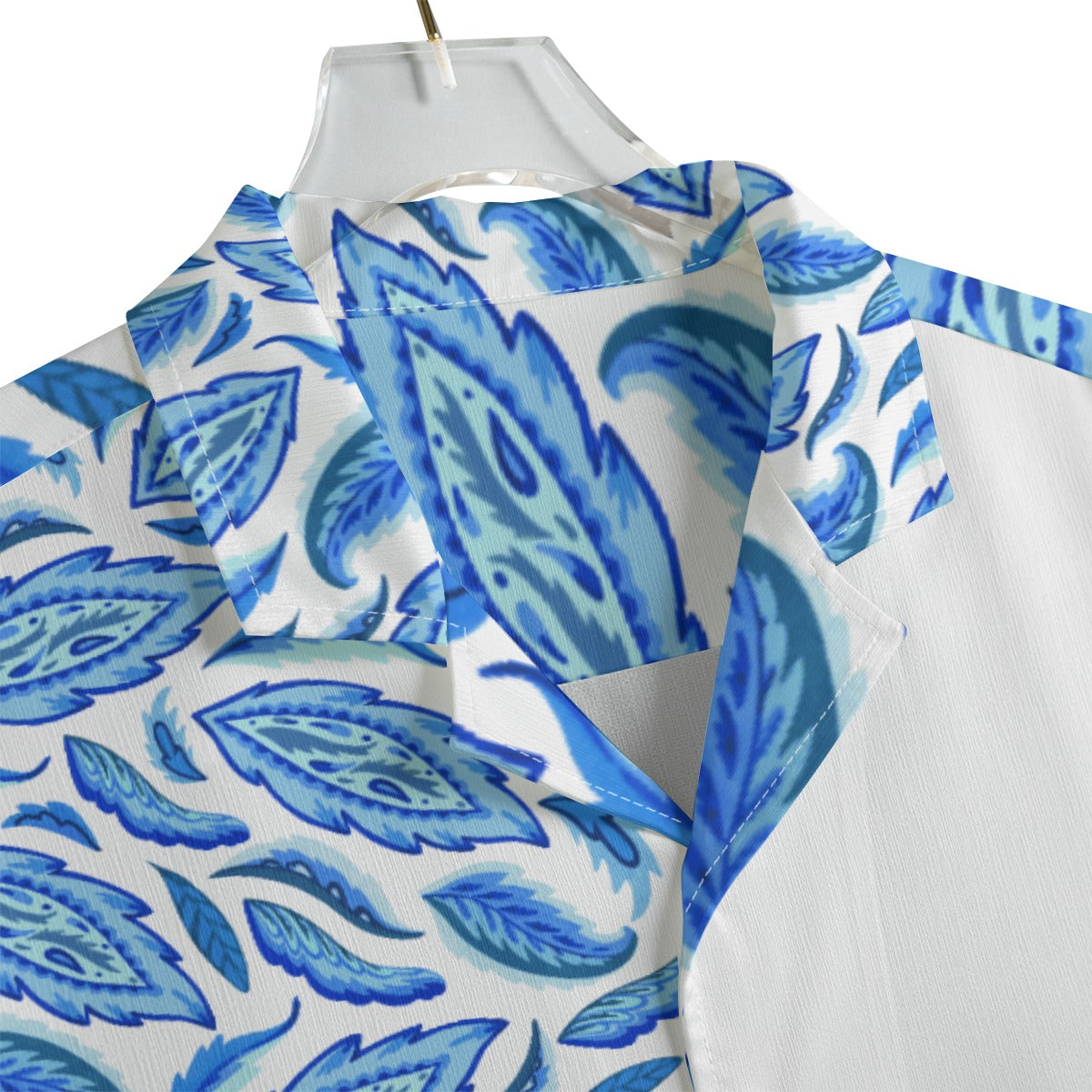 VIRTUOUS Blue Feather Print Hawaiian Shirt