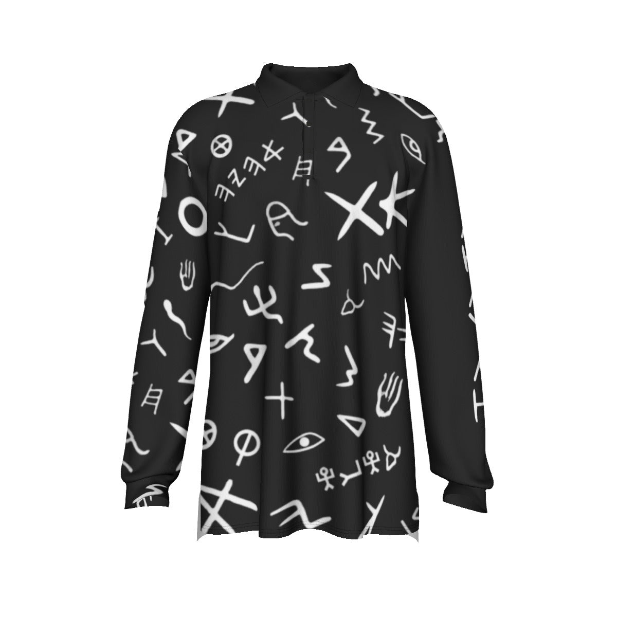 AHAYAH Ancient Paleo Phoenician Pictograph Alphabet Pattern Long Sleeve Polo Shirt