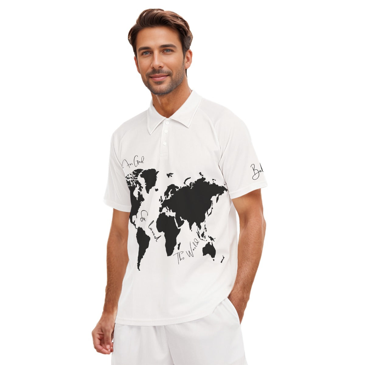 FOR GOD SO LOVED THE WORLD JOHN 3:16 BELIEVE Short Sleeve Polo Shirt With Button Closure