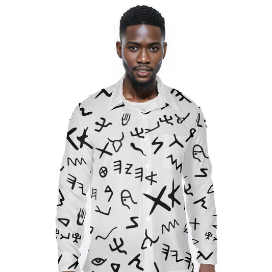 AHAYAH Ancient Paleo Phoenician Pictograph Alphabet Pattern Long Sleeve Shirt