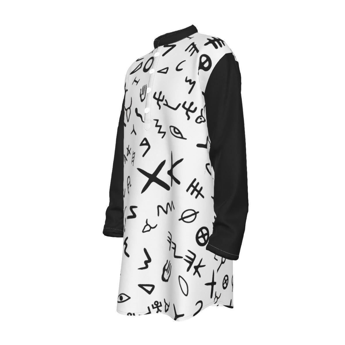 Men's AHAYAH Ancient Paleo Phoenician Pictograph Alphabet Pattern Stand-up Collar Long Shirt