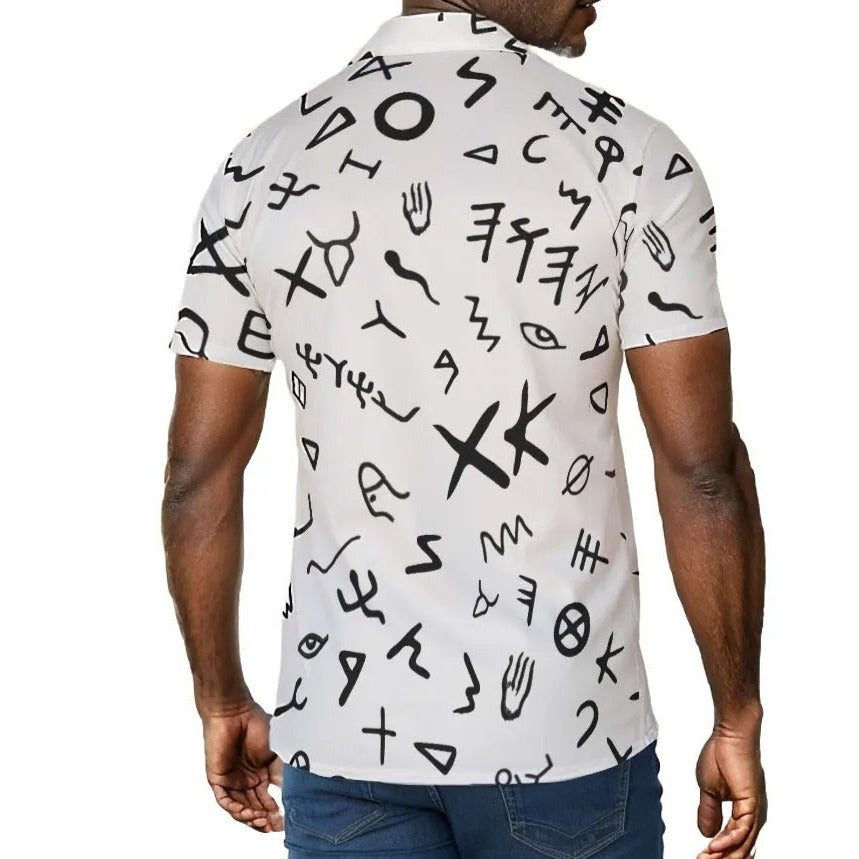 Men's YAHUAH Ancient Paleo Phoenician Pictograph Alphabet Pattern Button Shirt