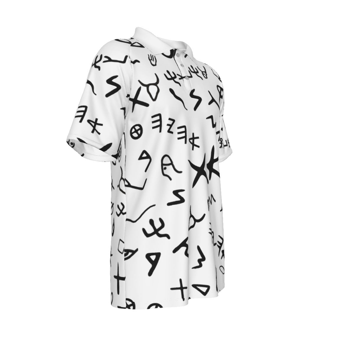 AHAYAH Ancient Paleo Phoenician Pictograph Alphabet Pattern Short Sleeve Polo Shirt With Button Closure