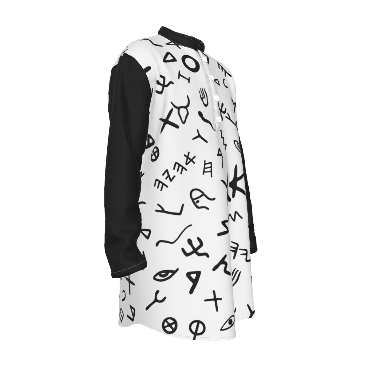 Men's AHAYAH Ancient Paleo Phoenician Pictograph Alphabet Pattern Stand-up Collar Long Shirt