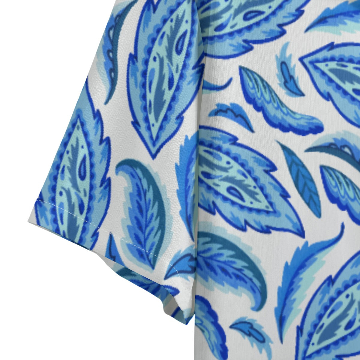 VIRTUOUS Blue Feather Print Hawaiian Shirt