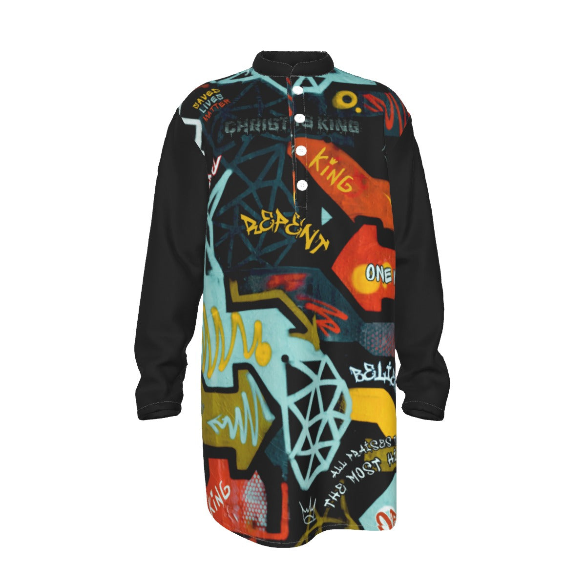 Men's GRAFFITI GOD Stand-up Collar Long Shirt